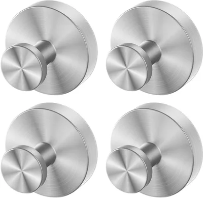 Image de Crochets pour serviettes, (45 mm x 45 mm), lot de 4 crochets adhésifs, crochets muraux, crochets de fixation murale en acier inoxydable 304, crochets adhésifs double, crochets de porte