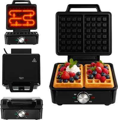 Produktbild von Waffeleisen – Doppelgerät – Für leckere Waffeln – Mit Temperaturregelung – 9 x 145 cm – Schwarz