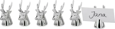 Produktbild von Tischkartenhalter-Garnitur 6-teilig, Rentier-/Hirsch-Kopf inklusive 6 Namenskarten, versilbert, Kop