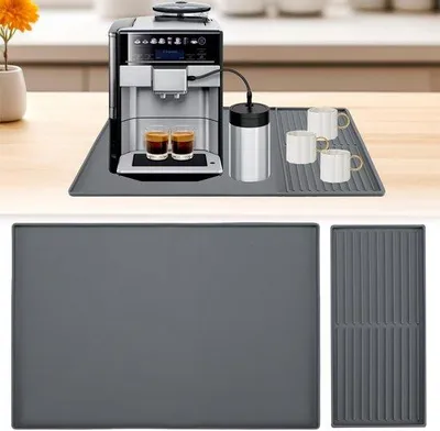 Produktbild von Kaffeemaschinenmat für Küche, 61 x 40,5 cm Anti-Rutsch-Silikonunterteil mit runder Kante, Küchenzubehör für Kaffeemaschine und Geschirrset