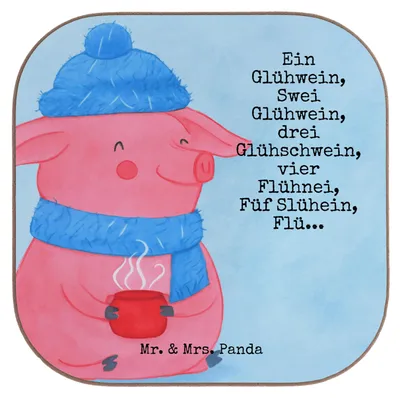 Produktbild von Mr. & Mrs. Panda Untersetzer für Gläser Schweinchen Glühwein Design - Weiß - Geschenk, Spruch, Betrunken, Tischuntersetzer, Weihnachtsmarkt, Holzuntersetzer, Weihnachten