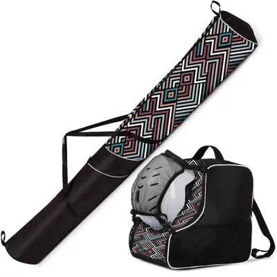 Produktbild von Premium-Skitaschen-Set für Skischuhe – Pastellfarbenes Zickzack-Design