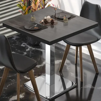 Produktbild von BM | Bistrotisch | B:T:H 60 x 60 x 75 cm | Wenge / Edelstahl | Quadratisch | Schwarzer Rand | Bistro Tisch Esstisch