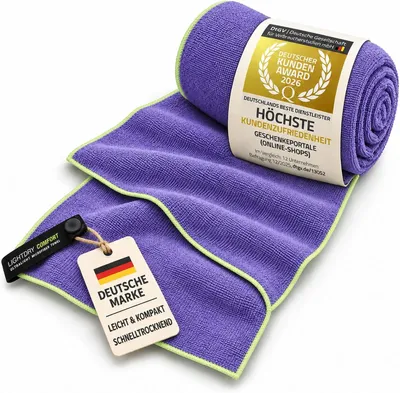 Produktbild von LightDry Premium Mikrofaser Handtuch 40x80 cm Lila - Schnelltrocknendes Sport- & Reisehandtuch inkl. praktischer Ripstop-Nylon Tasche