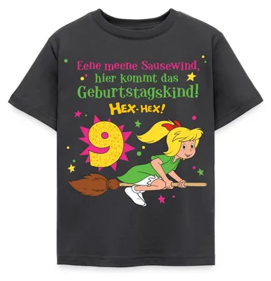 Produktbild von Spreadshirt Bibi Blocksberg Geburtstagsdesign 9 Jahre Kinder T-Shirt, 122/128 (7-8 Jahre), Dunkelgrau