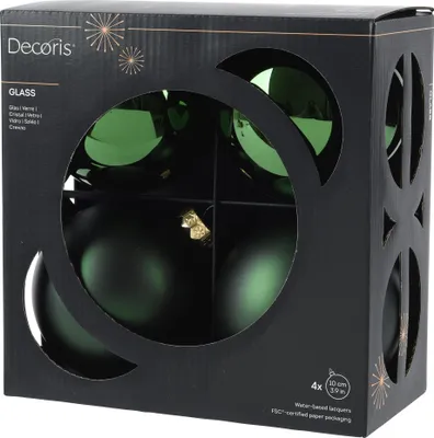 Produktbild von Weihnachtskugeln Glas 10cm 4 Stück - Piniengrün