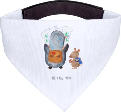 Produktbild von Mr. & Mrs. Panda Hunde Bandana Pinguin & Maus Wanderer - Weiß - Geschenk, Halstuch Für, Wanderlust, Hund, Wandern, Hals Tuch, Pinguine, Roadtrip