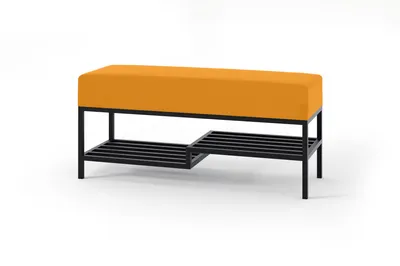 A product shot of a bench with a shoe rack.