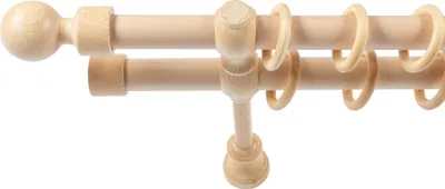 Produktbild von SN Deco - Stilgarnitur Gardinenstange Vorhangstange Giro, Holz, 28mm, 2-Lauf, Komplettset mit Ringen, Farbe Natur 140cm