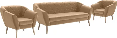 Produktbild von MEBLINI Mini Sofa Set 3-1-1 für Wohnzimmer - Mini Lounge für fünf Personen - Küchensofa - Sofa Klein - Sitzgarnitur - Polstergarnitur - Sofagarnituren - GISELA - 3+1+1 - Beige Samt