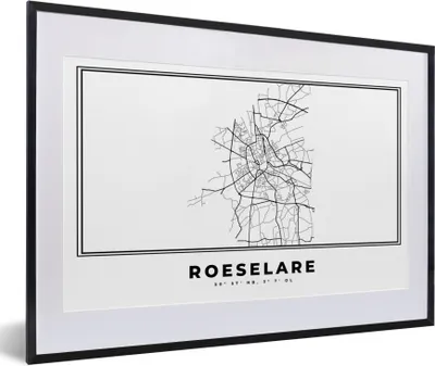 Produktbild von MuchoWow® Gerahmtes Poster Karte - Stadtplan - Roeselare - Belgien - Schwarz und weiß 60x40 cm - Poster mit Schwarzem Bilderrahmen Wandposter Rahmen Foto Bilder - Schlafzimmer - Plakat in Rahmen - Drucken