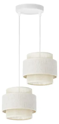 Produktbild von Hängelampe Metall Stoff E27 H: max. 90 cm Weiß Creme 2-flammig Modern Hängeleuchte