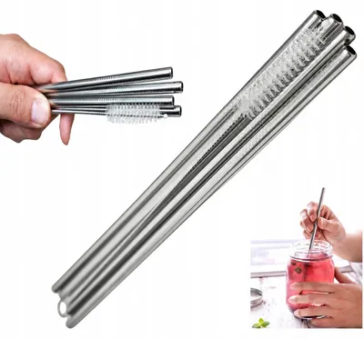 Produktbild von Wiederverwendbare Metalltrinkhalme 4er Set mit Reiniger