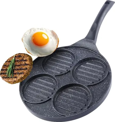 Obrázek produktu pro Grilovací pánev s nepřilnavým povrchem, čtyři otvory na smažení, černá