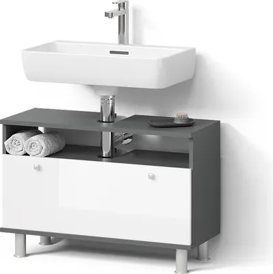 Immagine prodotto di Mobile sotto lavabo Livinity Fucino Bianco lucido/antracite 80.2 x 54 cm con cassetto, Model 56632
