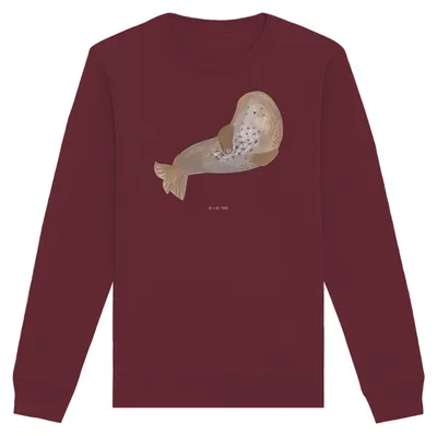 Produktbild von Mr. & Mrs. Panda Baumwoll Pullover Robbe Lachen Größe XS - Burgundy - Geschenk, Ostsee, Sweatshirt, Pulli, Robben, Seehund, Strand, Nordsee, Sweater, Lustige Sprüche