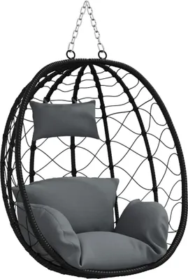 Image de vidaXL Chaise suspendue en forme d'œuf, anthracite, 91,5 x 54,5 x 107 cm, rotin synthétique