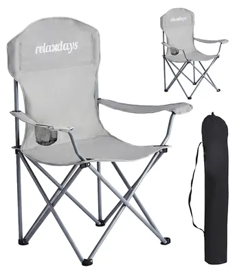 Produktbild von Relaxdays Camping Stuhl, 2er Set, faltbar, Tragetasche, Getränkehalter, 150 kg, Klappstühle, Polyester, Metall, grau