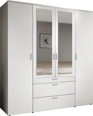 Immagine prodotto di Armadio ad ante battenti >Vesala< 4 ante, 3 cassetti, bianco / specchio - 180x195x56cm (LxAxP)