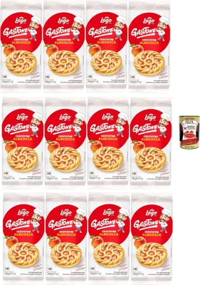 Produktbild von Lago 1968, Le Merende di Gastone Crostatine all'Albicocca, Aprikosentörtchen kuchen, einzeln verpackt, Aprikosenmarmelade, Kindersnack ohne Palmöl 12x 240g + Italian Gourmet polpa 400g