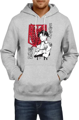 Produktbild von Herren Kapuzenpullover Japan Anime Manga Attack Anime On Titan Levi Ackerman 06 Ackerman Picture Pose, Man M / Grau