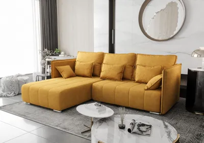 Image de AX LIVING Jaune Canapé d'angle avec fonction sommeil Florinna 248cm en L