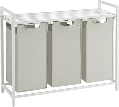 Productafbeelding van Wasmand met 3 compartimenten, wasmand met plank en metalen frame, 3 x 38 liter