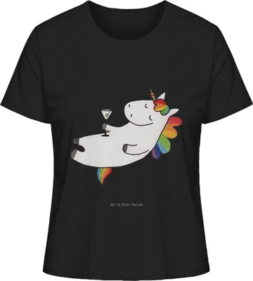 Produktbild von Mr. & Mrs. Panda Damen T-Shirt Einhorn Cocktail Größe L - Schwarz - Geschenk, Unicorn, Geburtstag, Party, Freundin, Sommershirt, shirt, Baumwoll, Spruch, Oberteil