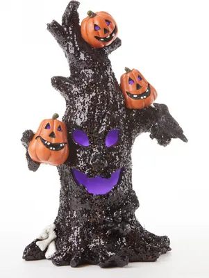 Produktbild von Halloween Glitzer Baum mit Beleuchtung und Kürbissen 25cm