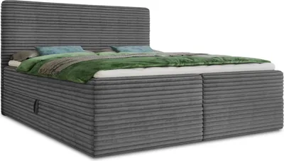 Produktbild von Boxspringbett Mollo mit 2 Bettkästen, Doppelbett mit Bonell-Matratze und Topper, Polsterbett in weichem Cordstoff, Bett, Boxbett, Bettgestell für Schlafzimmer (Graphit (Tilia 90), 180 x 200 cm)
