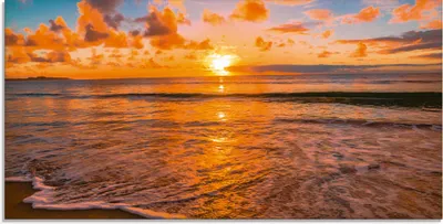 Produktbild von ARTland Glasbild Sonnenuntergang am Strand Größe: 100x50 cm