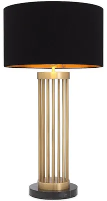 Produktbild von Casa Padrino Luxus Tischleuchte Antik Messingfarben / Schwarz Ø 45 x H. 83 cm - Moderne Metall Schreibtischleuchte mit Marmorsockel und rundem Lampenschirm - Wohnzimmer Lampe
