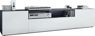 Produktbild von Vladon TV Board Mogan 181 x 39 x 35 cm, langes Lowboard mit 6 Fächern, Korpus in Anthrazit Matt, Fronten in Weiß matt