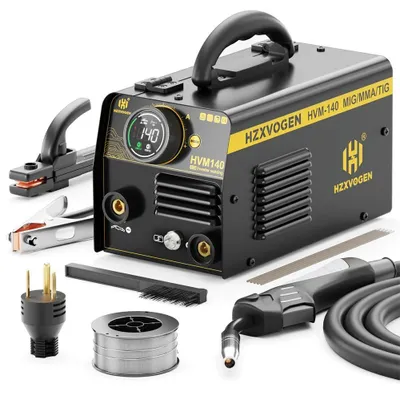 Produktbild von 3-in-1 MIG/MMA/Lift-TIG Schweißgerät - HVM140 Inverter - IGBT - Gasloser MIG (Fülldraht) - Synergesteuerung - Automatischer Drahtvorschub - 29x16x15 cm - Rostrot