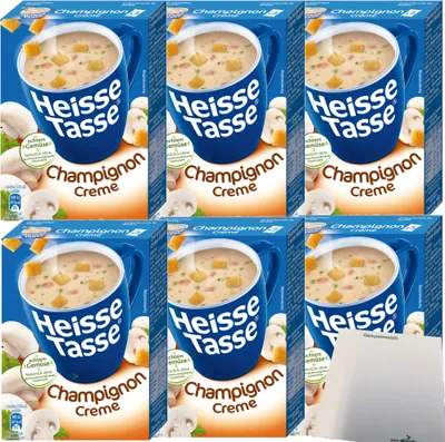 Produktbild von Erasco Heisse Tasse Champignon Creme Suppe 6er Pack (18 Beutel a 14g) + usy Block