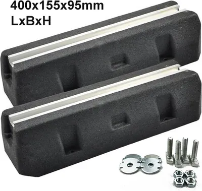 Two black damping bases with silver strips and mounting hardware.