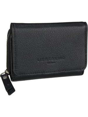 A black leather wallet is shown against a white background.