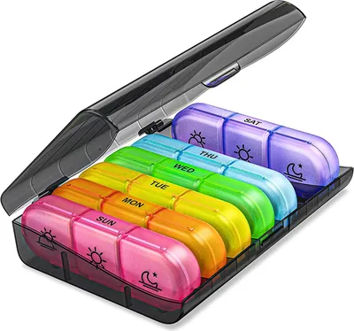 Obrázek produktu pro Weekly Medicine Organizer 3 Times A Day Large 7 Day Daily Medicine Planner Container Case 21 Compartment Colourful