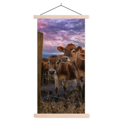 Produktbild von MuchoWow® Textilposter Kuh - Tiere - Kühe 40x80 cm mit holzfarbenen Rahmen - Wohnzimmer