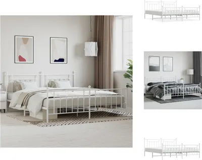 Productafbeelding van vidaXL Bedframe met hoofdeinde en voeteneinde, metaal, wit, 193x203 cm - Bedden & Bedframes