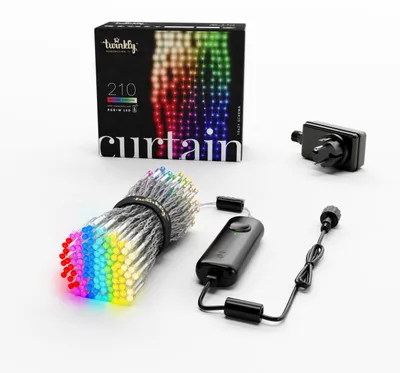Zdjęcie produktu dla Twinkly Curtain, Wi-Fi/Bluetooth, Czarny, LED, Ciepłe białe, 30000 h, Przezroczyste