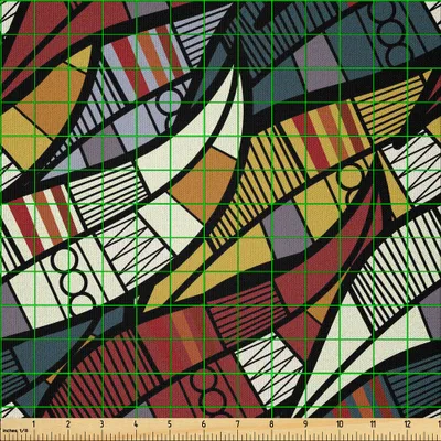 Produktbild von ABAKUHAUS afrikanisch Microfaser Stoff als Meterware , Diagonale abstrakte Blätter mit Kreisen Chevrons zeichnet traditionelles Kulturerbe, 10 M (230 x 1000 cm), Mehrfarbig