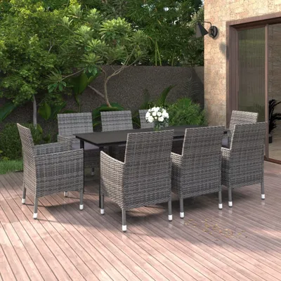 Image de The Living Store Ensemble de jardin 9 pièces avec coussins Poly rotin et verre