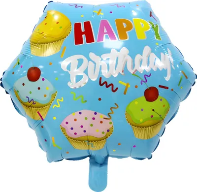 Immagine prodotto di Folienballon Happy Birthday eckig 45 cm, Muffins blau