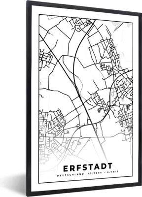 Produktbild von MuchoWow® Gerahmtes Poster Stadtplan - Karte - Erfstadt 60x90 cm - Poster mit Schwarzem Bilderrahmen Wandposter Rahmen Foto Bilder - Kunst