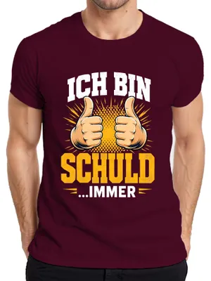 Productafbeelding van "Ik ben schuldig, altijd grappig" - Statement T-shirt voor heren, bordeauxrood, maat L