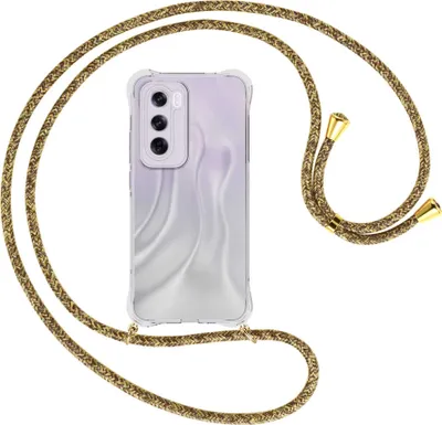 Produktbild von Handykette Backcover-Schutzhülle mit Band (Metall goldfarben) für OPPO Reno 12 Pro 5G - braun+beige