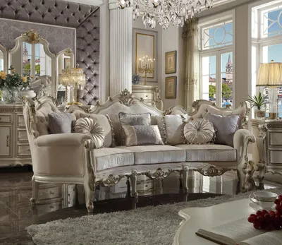 Produktbild von Halbrunde Viersitzer Wohnzimmer Couch Textil Barock Rokoko Luxus Sofa Sofas neu