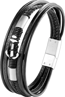 Produktbild von Karisma Männer Mehreihiges Lederarmband Anker Edelstahl Elemente 21cm BLQ263 - Silber