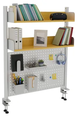 Image de Organisateur de bureau beige avec 2 niveaux et panneau perforé